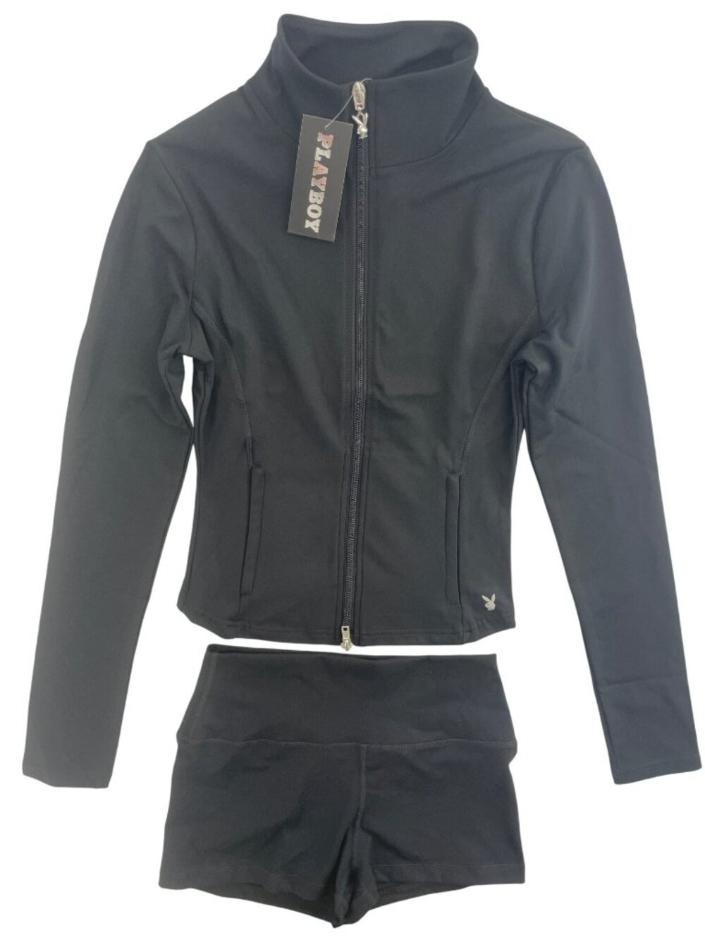 Playboy Jacket & Shorts Black 2-PIECE-SET Stretchy Zip Women's Size Medium NWT